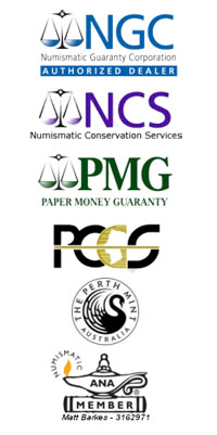 Collage of logos of professional numismatic bodies.
