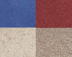 Montage of carpets from Cavalier Carpets, showing four different colours, suitable for domestic use.