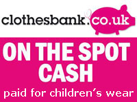 Clothes Bank on the spot cash banner paid for childerns wear.