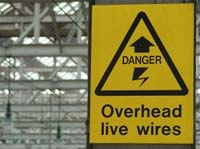 danger sign for overhead power cables.