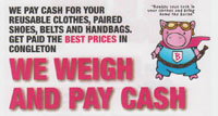 Bankzy banner saying We weigh and pay Cash.