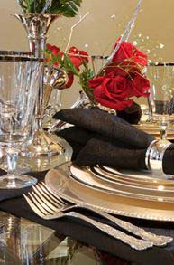 Place Setting showing wine glasses, cutlery, Chef in my Kitchen can provide these servcies