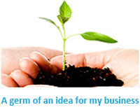 Image of two cupped hands holding soil, out of which is a plant shoot. Represents the germ of a business idea.