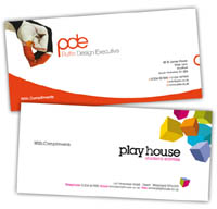 Two examples of compliment slips produced by full colour digital printing.